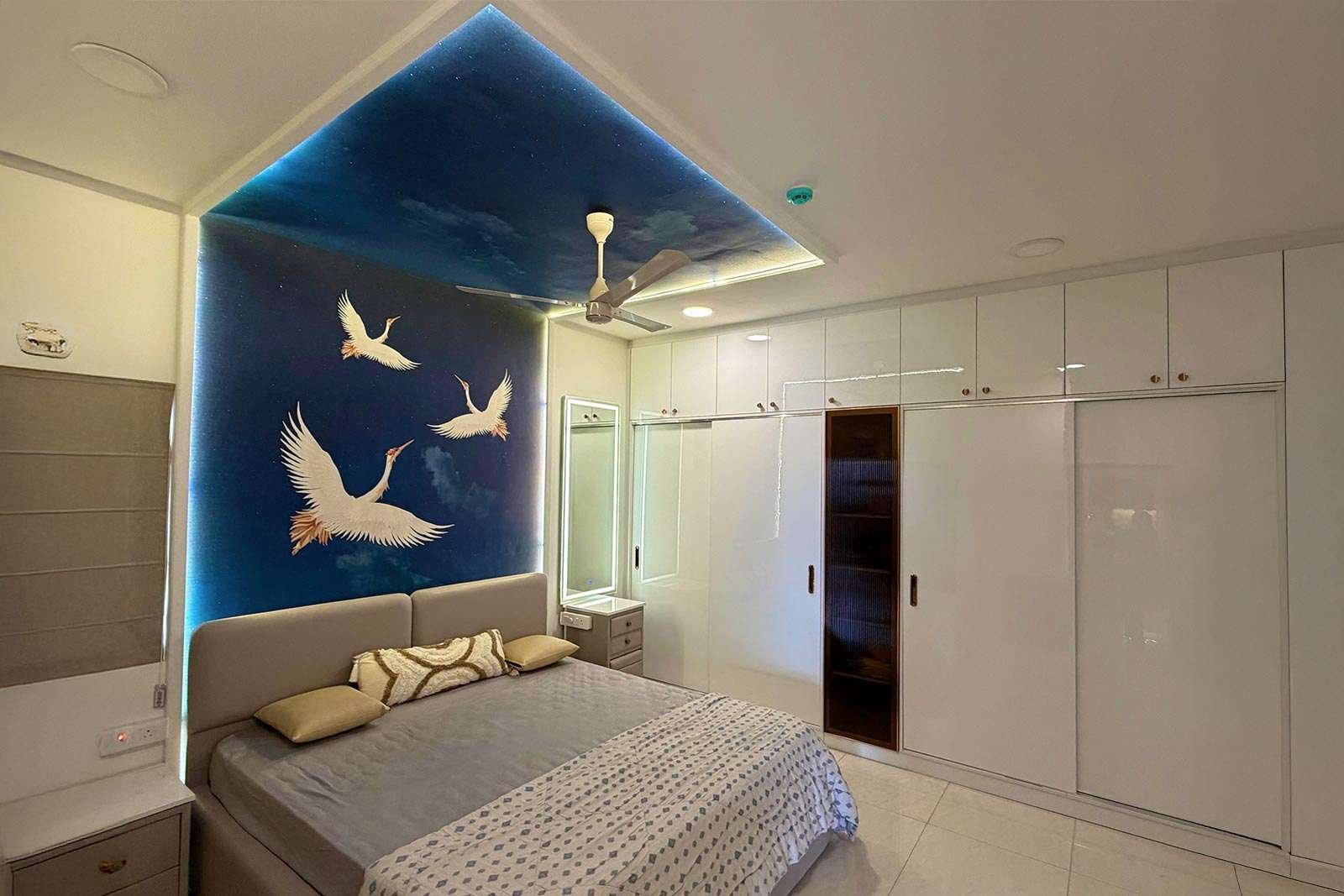 Modern bedroom design with cozy lighting at Prestige Beverly Hyderabad